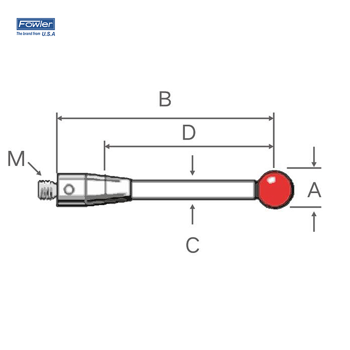 FOWLER 红宝石球测针(碳化钨测杆) 54-404-307