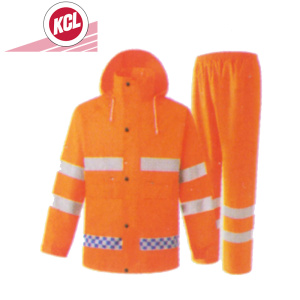KCL 高亮达标反光条+小方格印刷反光条雨衣 荧光红 XL