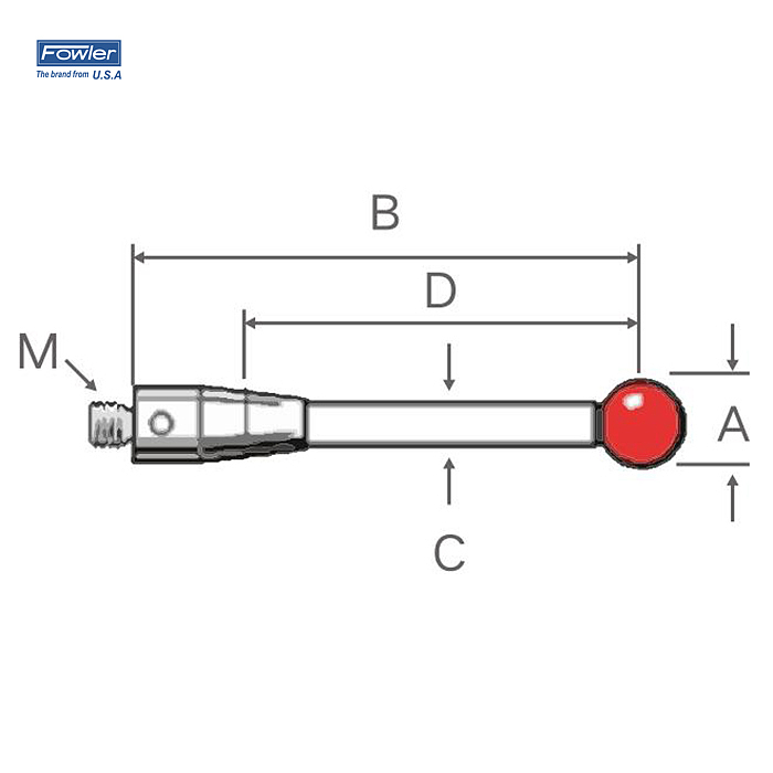 FOWLER 红宝石球测针(不锈钢测杆) 54-404-315