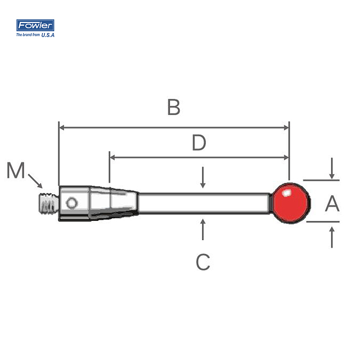 FOWLER 红宝石球测针(碳纤维测杆) 54-404-397