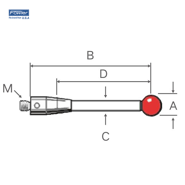 FOWLER 碳化钨球柱形从测针 54-404-349